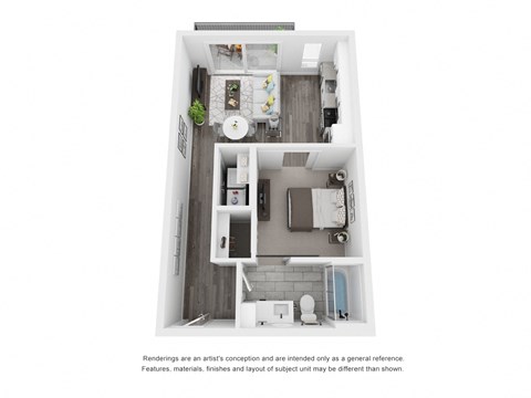 Floor plan for studio, 1 bath, 530 sqft